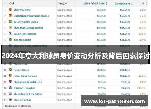 2024年意大利球员身价变动分析及背后因素探讨 2024年意大利球员身价变动分析及背后因素探讨