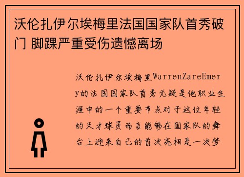 沃伦扎伊尔埃梅里法国国家队首秀破门 脚踝严重受伤遗憾离场